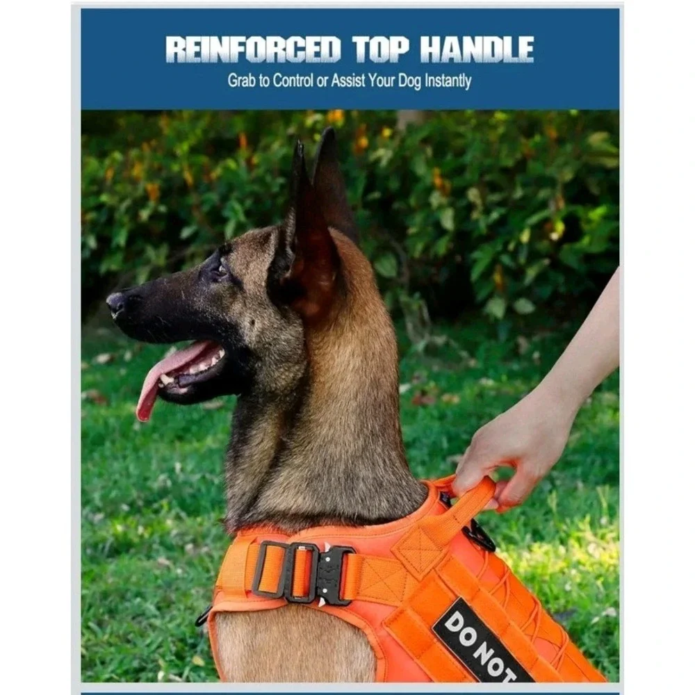 DNALLRINO Tactical Dog Harness Vest Dogs, Adjustable Military Pet Orange XL NEW